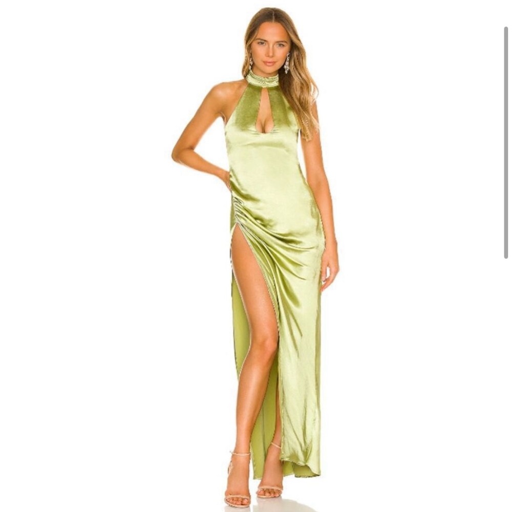 For Love and Lemons Pia Maxi Dress Green Halterback Size XS